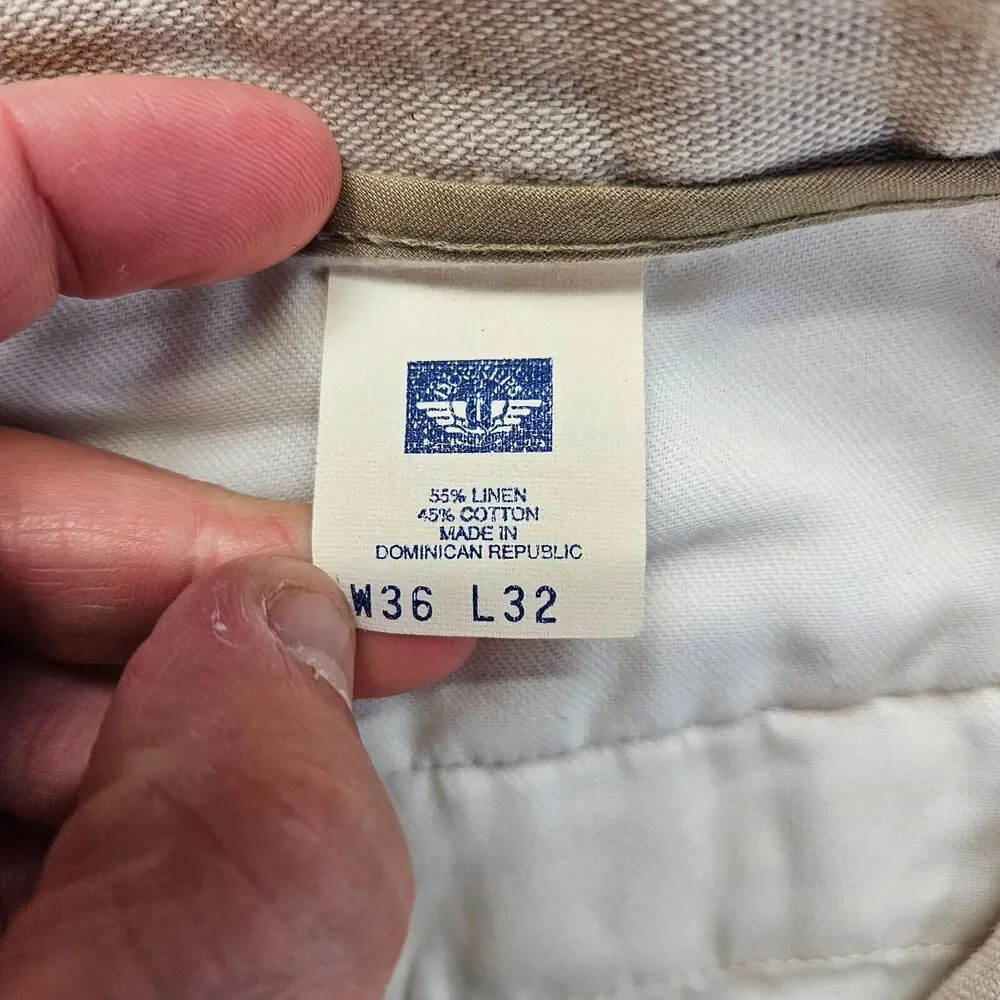 Dockers‎ Khakis Pants Mens 36x32 Beige Stonewashed Linen Relaxed Fit Flat Front